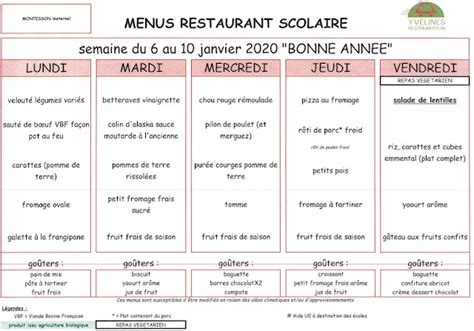 Parents d élèves école Ferdinand Buisson menu 6 10 janvier