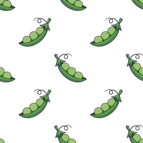 Cute Peas Seamless Pattern In Doodle Style Vector Hand Drawn Cartoon