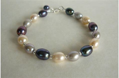 Silver Grey And White Large Oval Pearl Bracelet