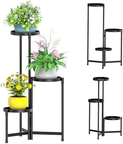 Amazon OUDUOPLANT Plant Stand Indoor Outdoor 3 Tier Black Metal