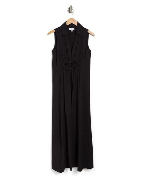 Calvin Klein Gauze Front Tie Maxi Dress In Black Lyst