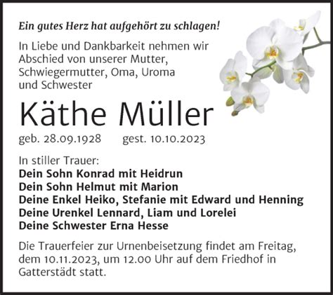 Traueranzeigen von Käthe Müller abschied nehmen de