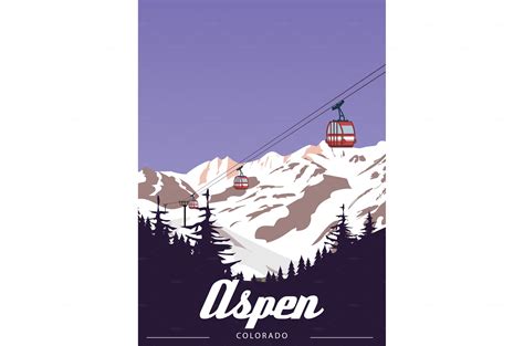 Travel Resort Aspen Ski Poster Vintage Creative Market