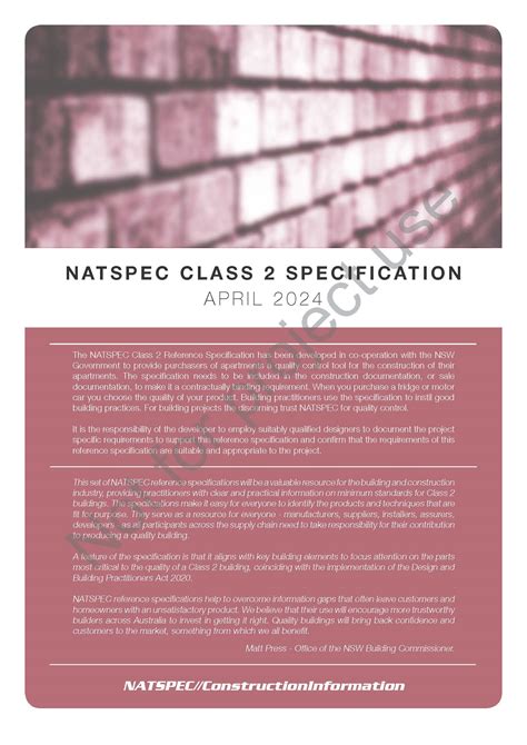 Natspec Class 2 Specification Not For Project Use