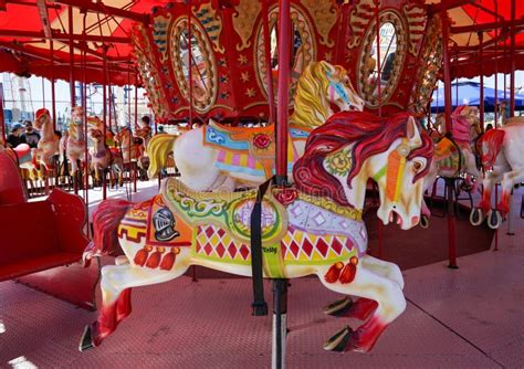 Horses on a Traditional Fairground Coney Island Carousel in Luna Park at Historic Coney Island ...