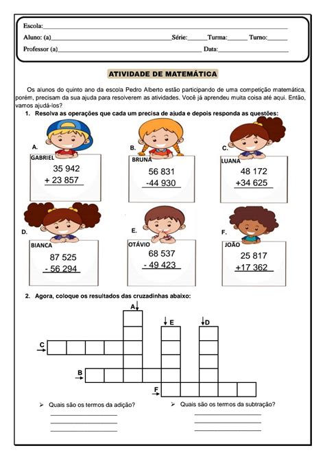 Matemática 5º ano Atividade de matemática para trabalhar no 5º ano do