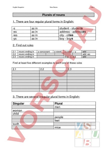 Arbeitsblatt Plurals Of Nouns Englisch Grammatik