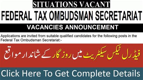 Federal Tax Ombudsman Secretariat Islamabad Jobs