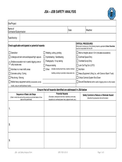 Jsa Job Safety Analysis Siteproject Name Of Cont Fill Out And Sign Printable Pdf Template