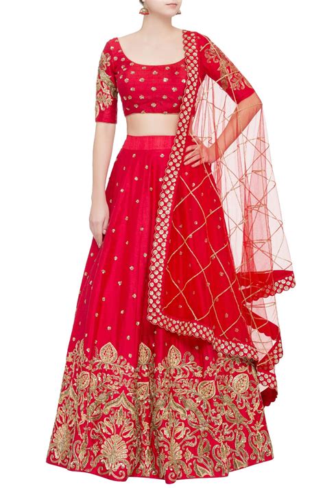 Red Raw Silk Sequin Lehenga Set Indian Bridal Outfits Bridal Lehenga