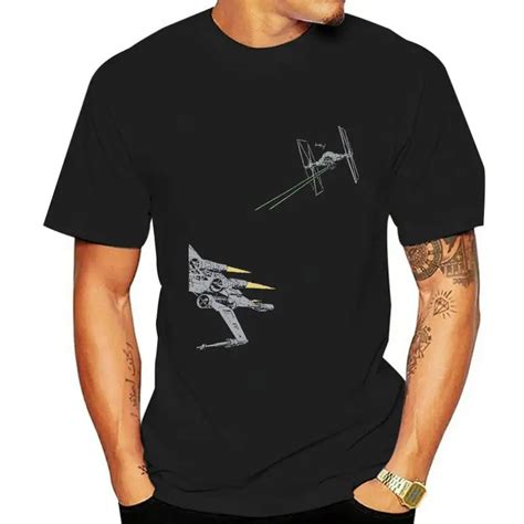 Mens T Shirt Tie Fighter Chasing X Wing Across The Shirt Image