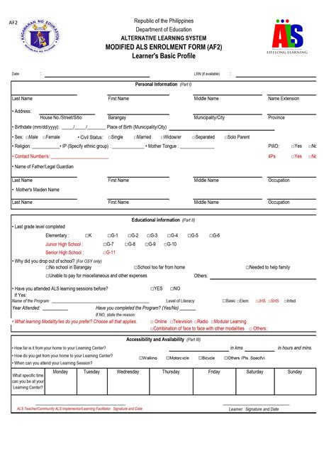 Deped Modified Learner Enrollment And Survey Form Mlesf For Sy 2021