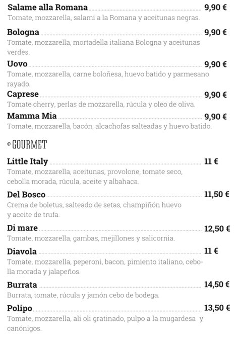 Carta Menú ~ Mamma Mia Pizzería