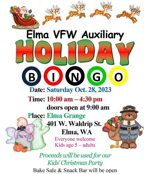 Elma Vfw Aux Holiday Bingo 401 W Waldrip St Elma Wa 98541 5104