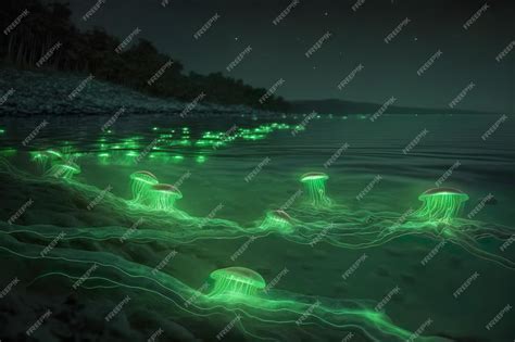 Premium Ai Image Magic Bioluminescent Jellyfish Glowing In The Water