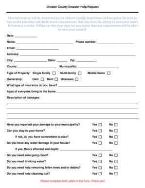 Fillable Online Wbrandywine Chester County Disaster Help Request Form