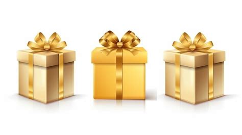 Set Of 3d Realistic Gift Boxes With Gold Ribbon Isolated On White