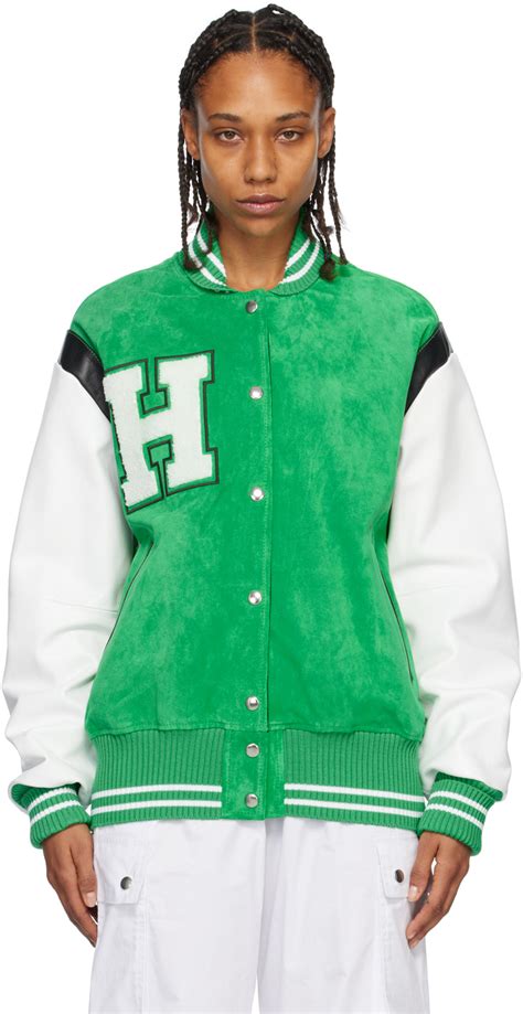 HALFBOY Blouson aviateur vert et blanc à panneaux SSENSE France