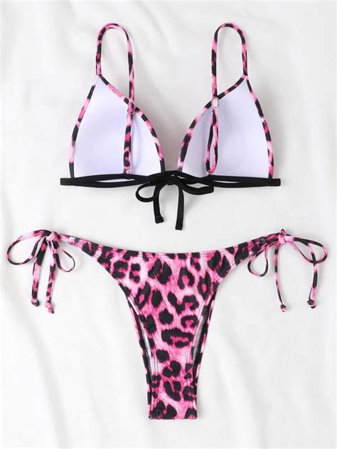 Shein Swim Vcay Leoparden Bikini Set Push Up Bh Und Seitliche Band