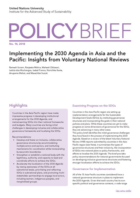 Implementing The Agenda In Asia And The Pacific Insights From