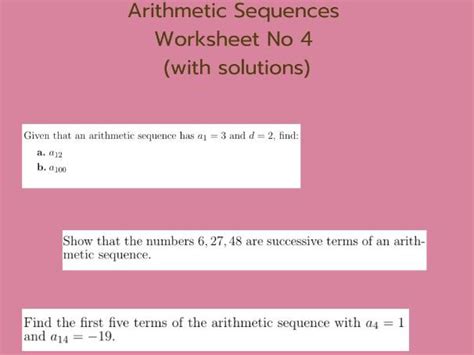 Arithmetic Sequences Worksheet No 4 With Solutions Teaching Resources