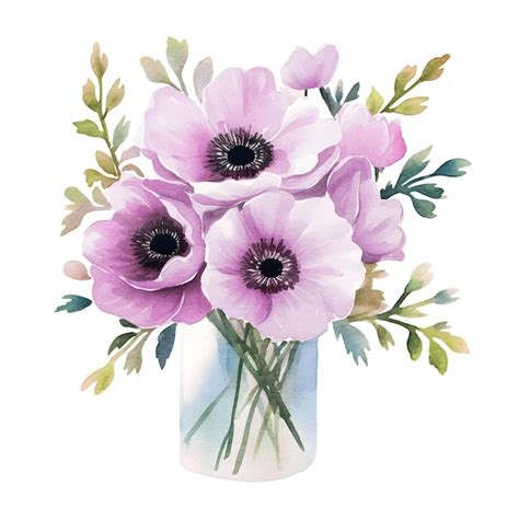 Aquarelle Bouquet De Fleurs Dans Un Vase Vecteur Premium