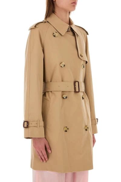 Burberry Woman Beige Gabardine Trench Coat In Brown Modesens