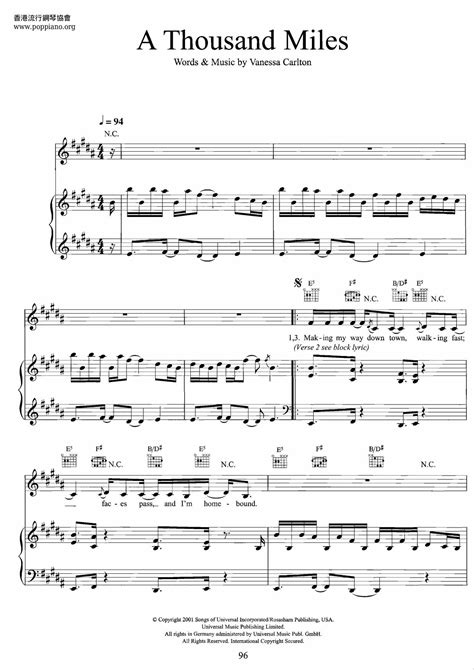 Vanessa Carlton A Thousand Miles Sheet Music Pdf Free Score Download ★