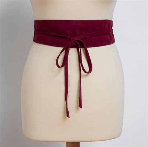 Suede Leather Belt Obi Leather Belt Burgundy Sash Belt Leather Wrap