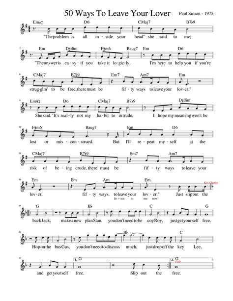 50 Ways To Leave Your Lover Sheet Music For Piano Download Free In Pdf Or Midi