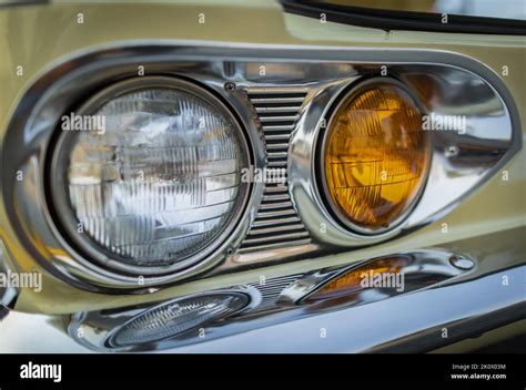 Vintage Car Front Detail Classic Car Headlights Close Up Headlights