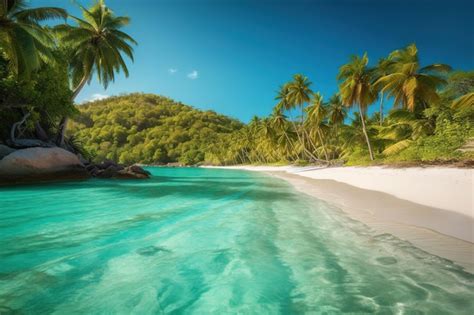 Una Playa Con Palmeras Y El Mar De Fondo Foto Premium