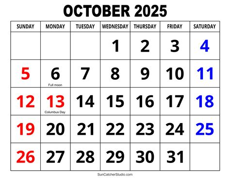 October 2025 calendar portrait printable