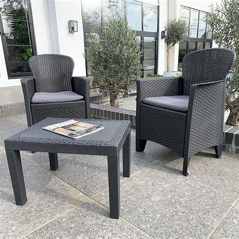 Outdoor Living Folia 2 Seater Rattan Effect Bistro Set Grey Wilko