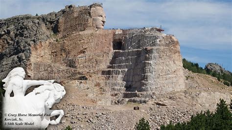 A 1/34th scale model in front of the rock carving in progress. - Yellowstone National Park