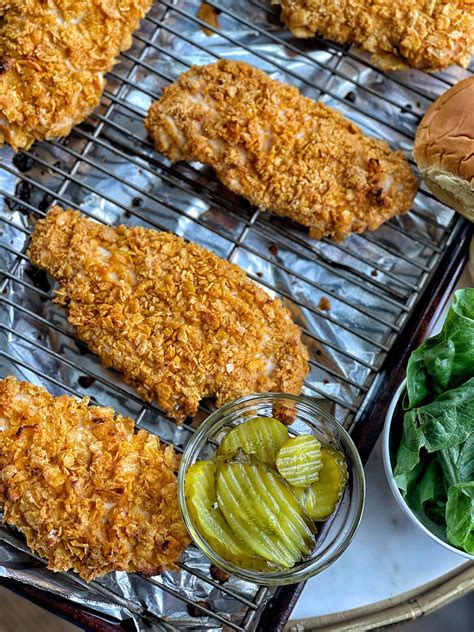 Healthy Oven Baked Cornflake Crusted Chicken Sweet Savory And Steph