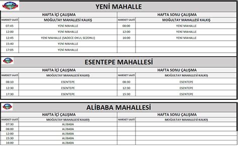 Otobüs hareket saatleri