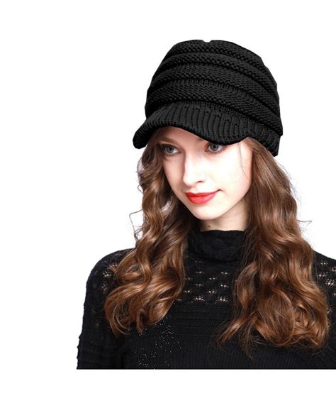 Bv2311 Cable Ribbed Knit Beanie Hat W Visor Brim Chunky Winter Skully Cap Black Cd12mzfo7ho