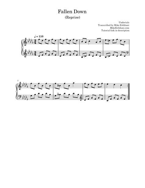 Fallen Down Undertale Sheet Music For Piano Solo Easy