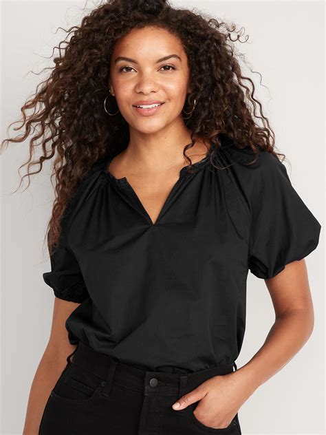 Puff Sleeve Split Neck Swing Blouse Old Navy