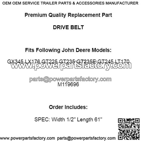 Primary Belt For John Deere Gx345 Lx176 Gt225 Gt235 Gt235e Gt245 Lt170 M119696