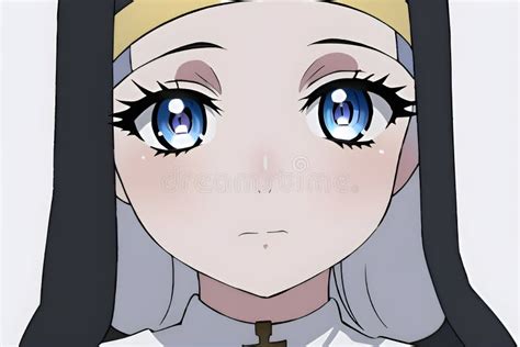 And Shy Anime Manga Girl Dressed In A Nun Outfit Generative AI Stock