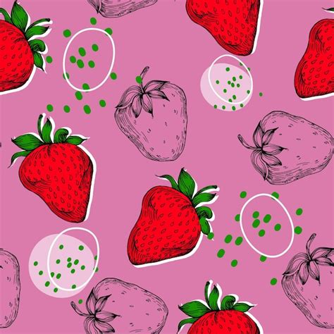 Premium Vector Botanical Seamless Pattern With Strawberry