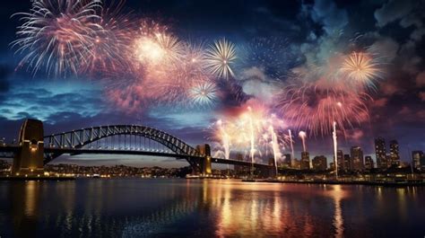 Premium Ai Image New Years Eve Fireworks Display City Skyline