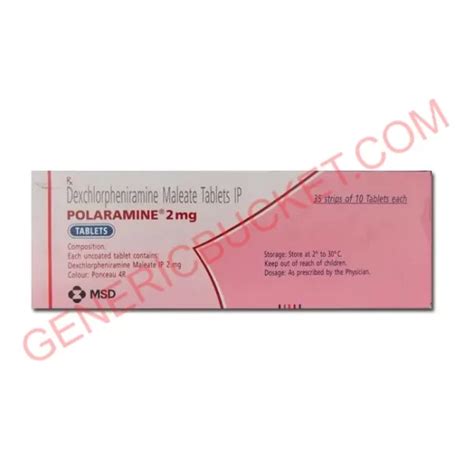 Polaramine 2mg Tablet Dexchlorpheniramine 2mg Genericbucket