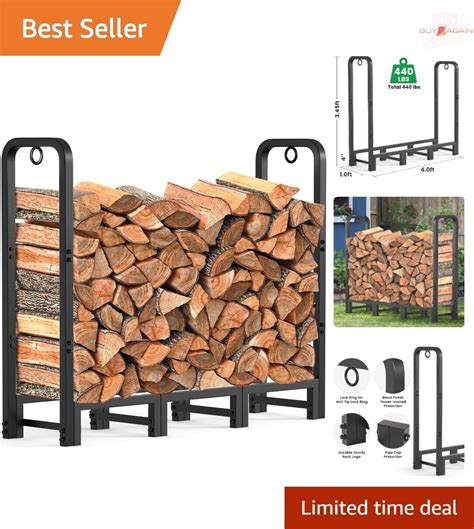 4ft Firewood Log Rack Tubular Wood Pile Holder Black Outdoor