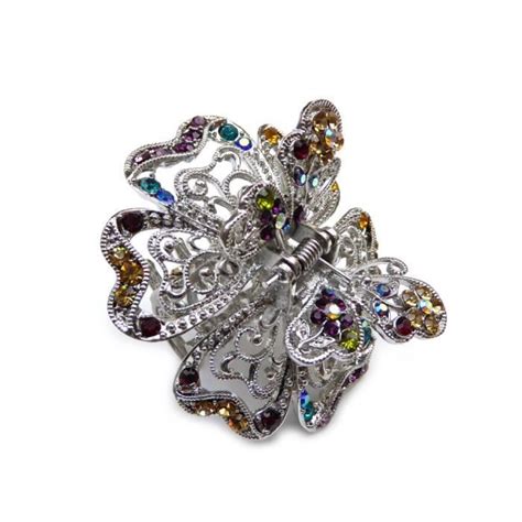 Pince Crabe Cheveux Papillon M Tal Et Strass Multicolore Rc