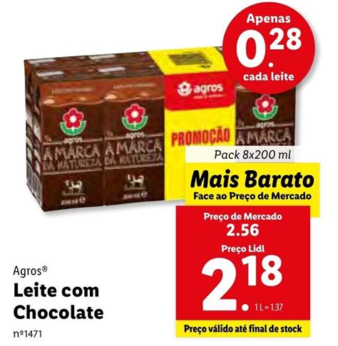 Promoção Agros Leite Chocolate Pack 8x200ml em Lidl