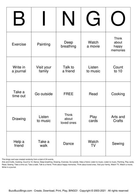 Coping Skills Bingo Cards To Download Print And Customize