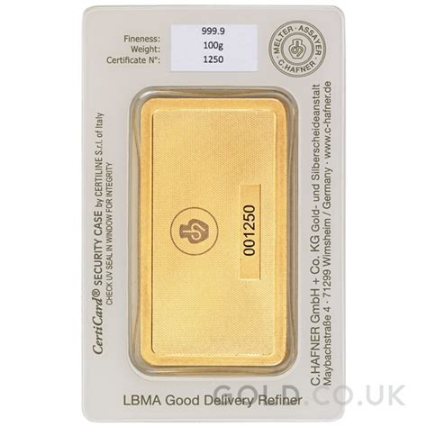 C Hafner 100g Minted Gold Bar GOLD Co Uk From 7 070